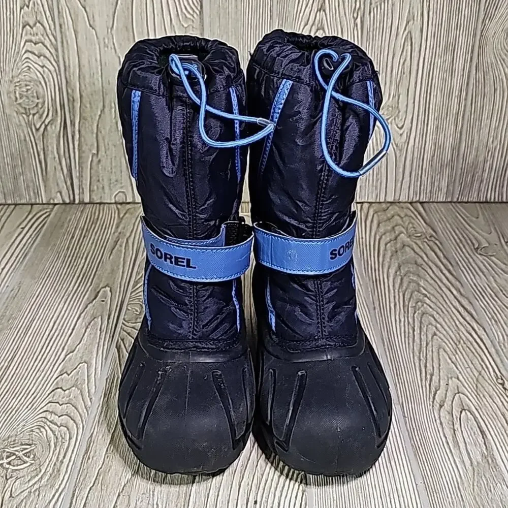 Sorel Flurry Toddler Blue Black Lined Snow Boots Kids Size 4